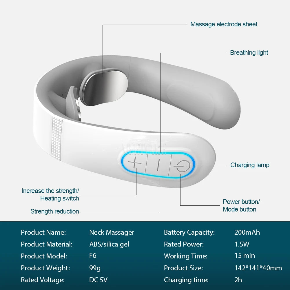 Pulse Neck Massager Electric Smart EMS Cervical Massagers TENS Pain Relief Relaxation Muscle Kneading Massage